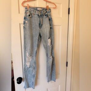 Primark Light Blue Distressed Straight Leg Jeans